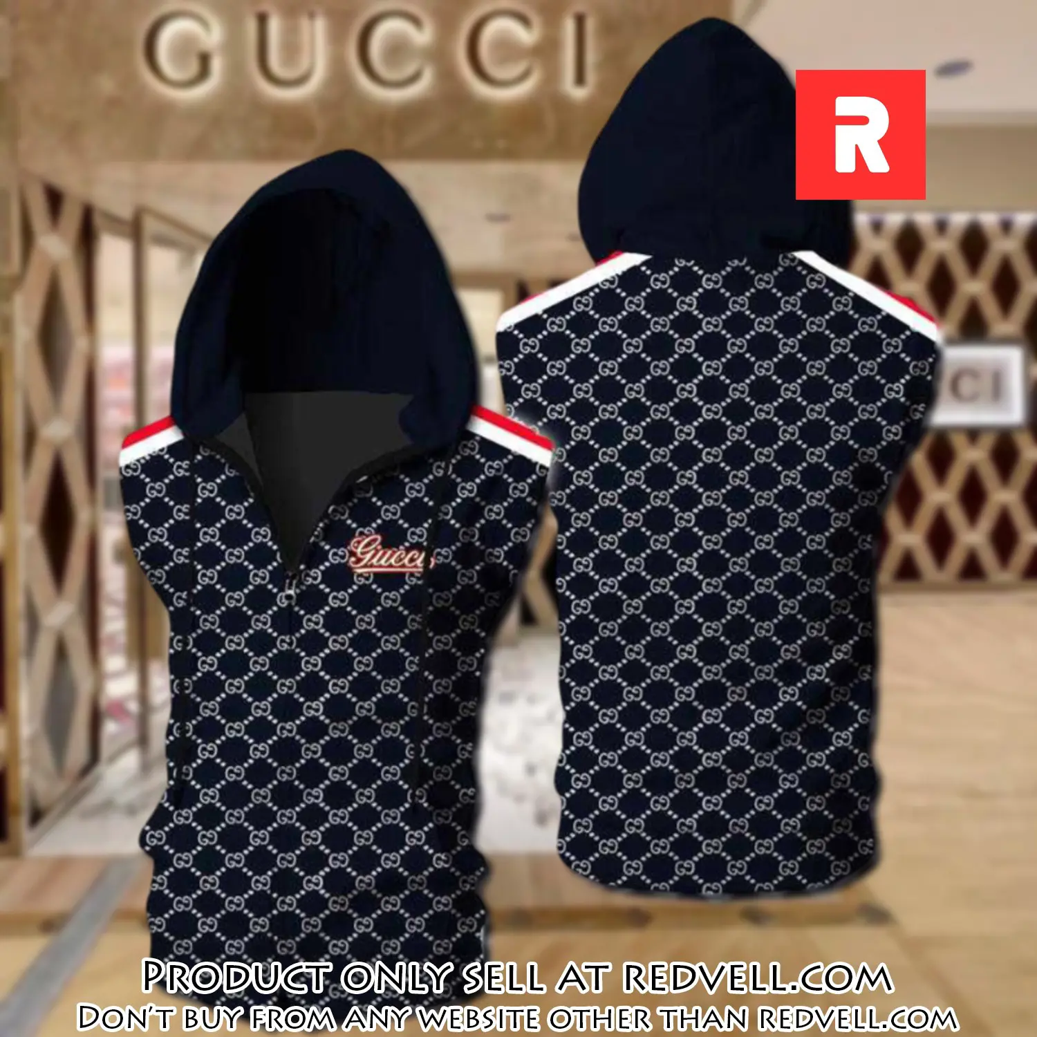 Gucci navy unisex sleeveless zip up hoodie luxury for men women szh006 rv4948659